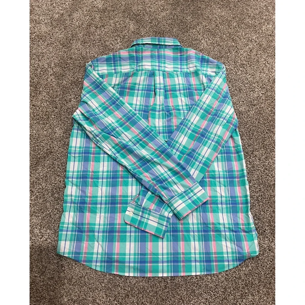 Vineyard Vines OTG Performance Plaid Button Down Shirt Mens Medium Green Blue - Picture 2 of 5